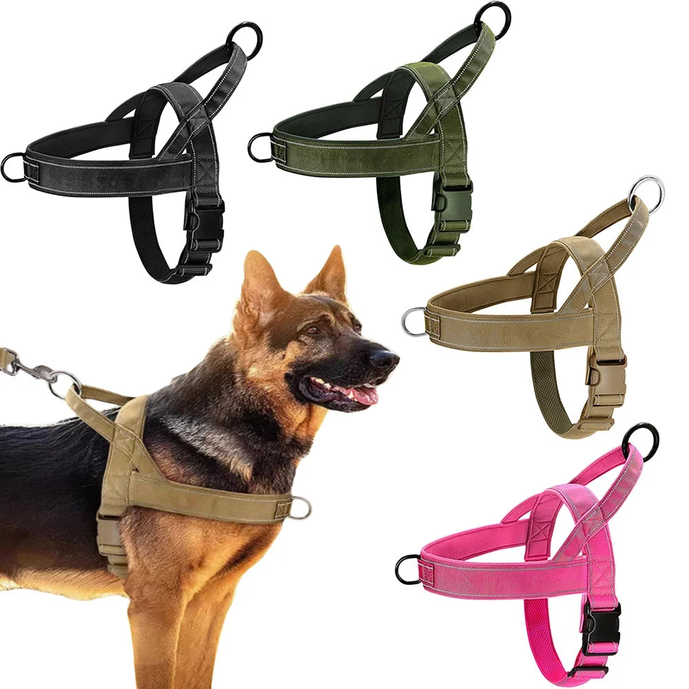 Imbracatura tattica robusta per cani con maniglia superiore, riflettente multicolore
