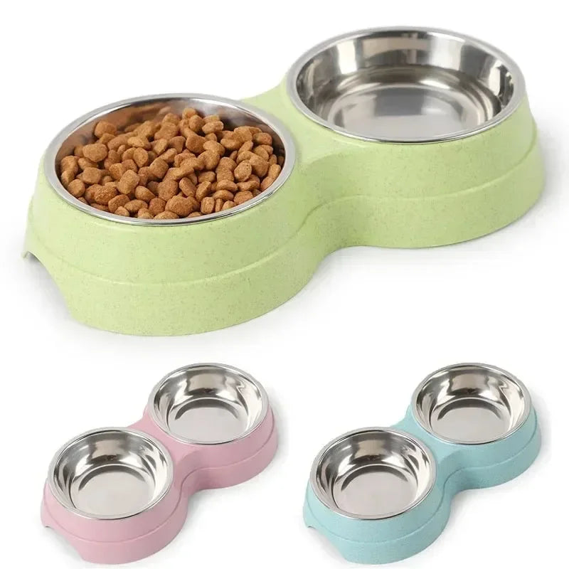 Doppia ciotola per animali in acciaio inox per cibo e acqua Blu Rosa Verde