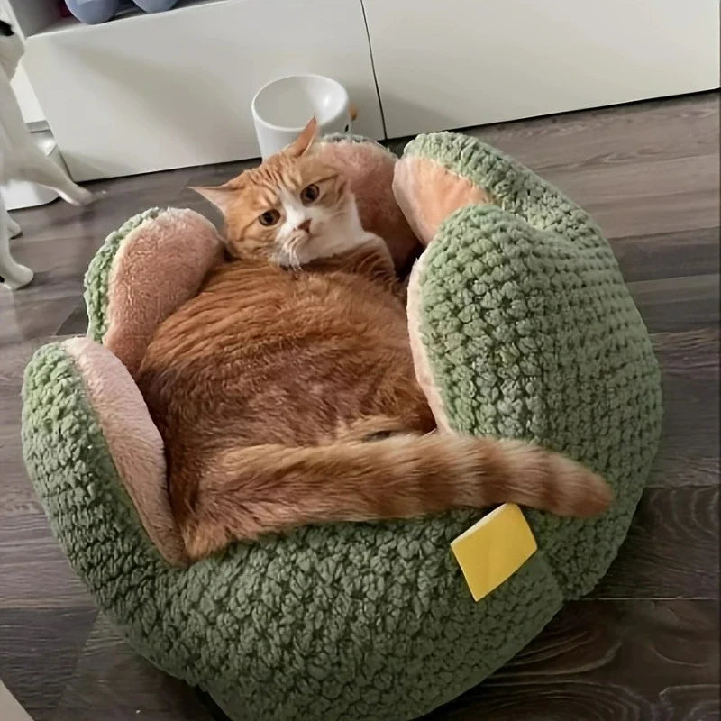 Pluche huisdierenbed met bloemblaadjes Zacht warm nestje voor katten en honden