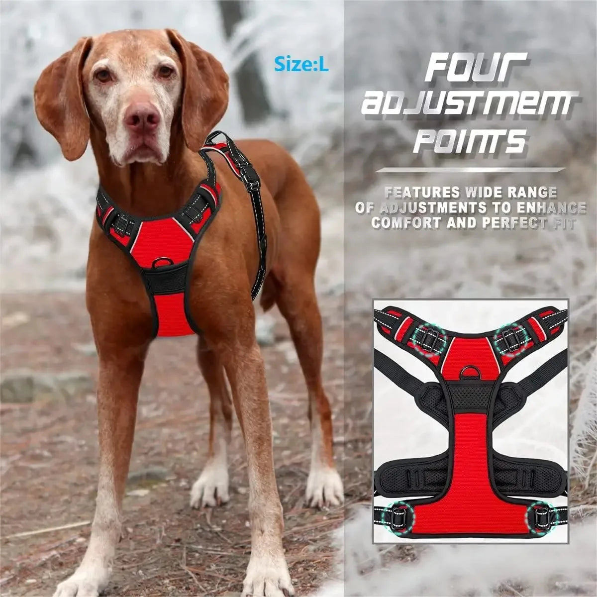 Imbracatura a pettorina riflettente regolabile anti-trazione per cani con cinghie a fibbia, disponibile in vari colori