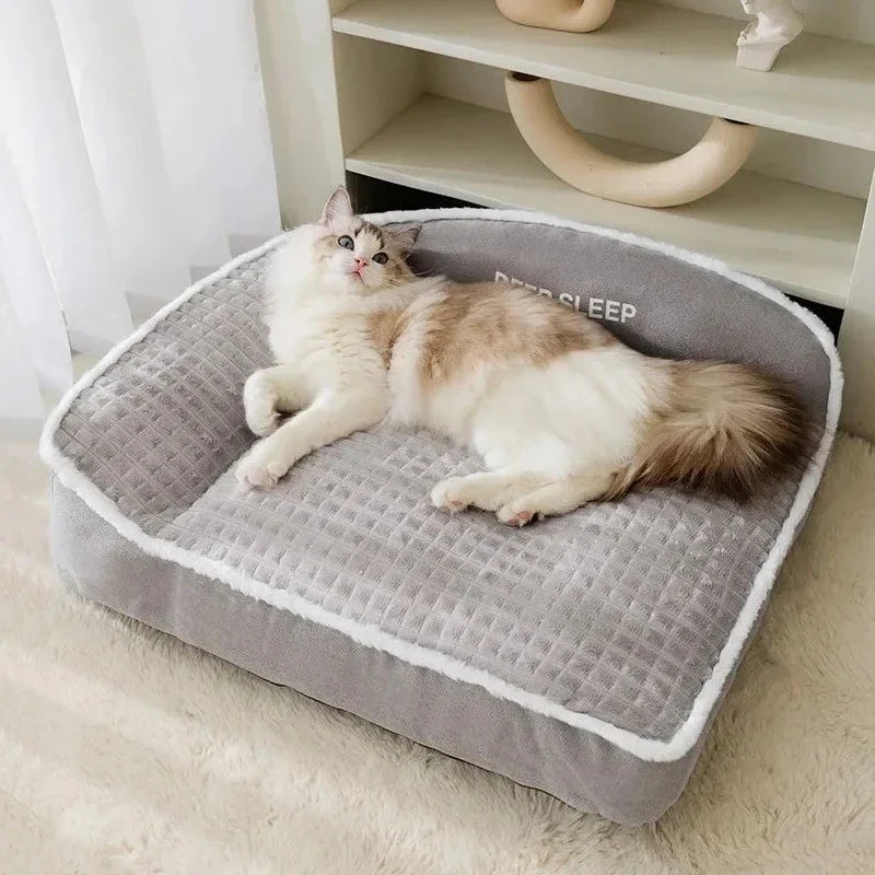 Ribfluwelen bankbed voor honden en katten kaki grijs ademend