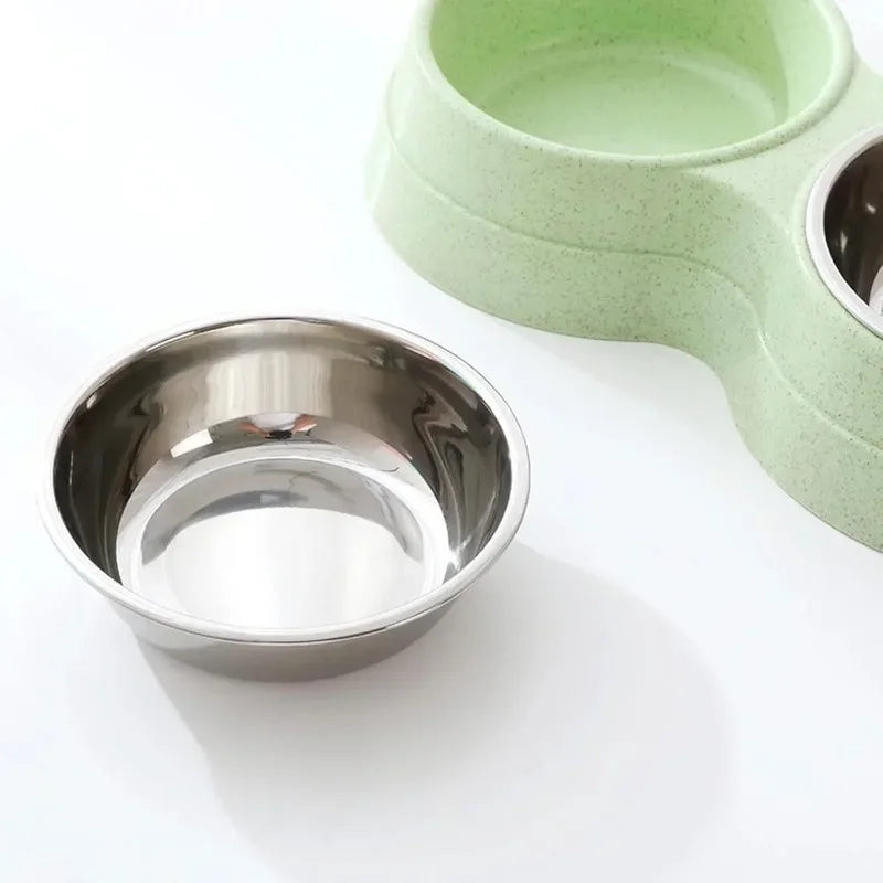 Doppia ciotola per animali in acciaio inox per cibo e acqua Blu Rosa Verde