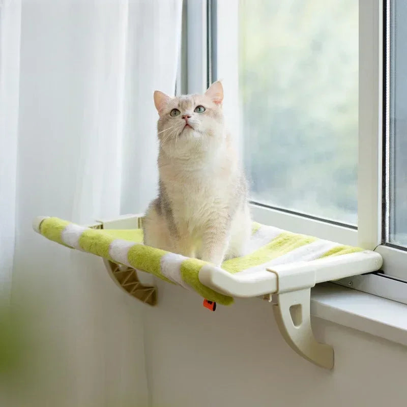 Letto Amaca da Finestra in Peluche a Righe Verdi e Bianche per Gatti